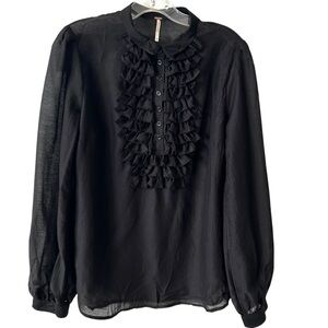 Free People‎ Women's Black Ruffle Front Sheer Popover Top in Size M
